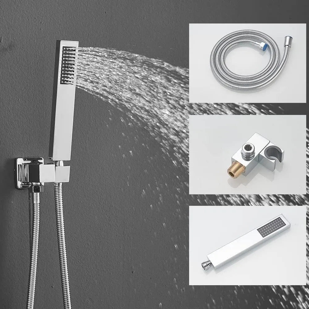 JingGang Polished Chrome Shower System 10 Inch Bathroom Luxury Rain Mixer Shower Combo Set Wall Mounted Rainfall Shower