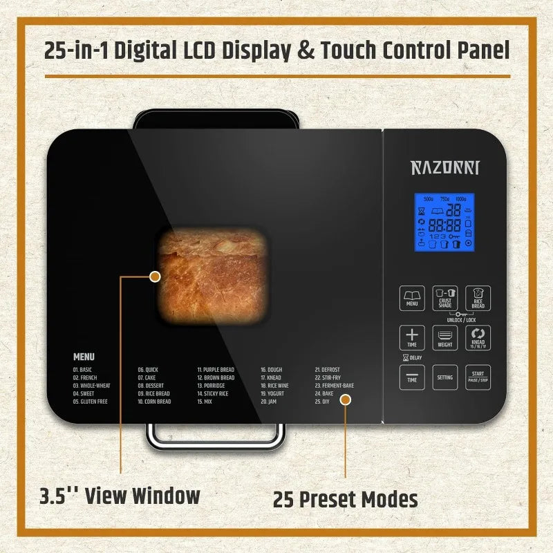 Bread Maker Machine Stainless Steel UL Certified, 25-in-1 with Nonstick Bread Pan, Homemade DIY 2Lbs Breadmaker