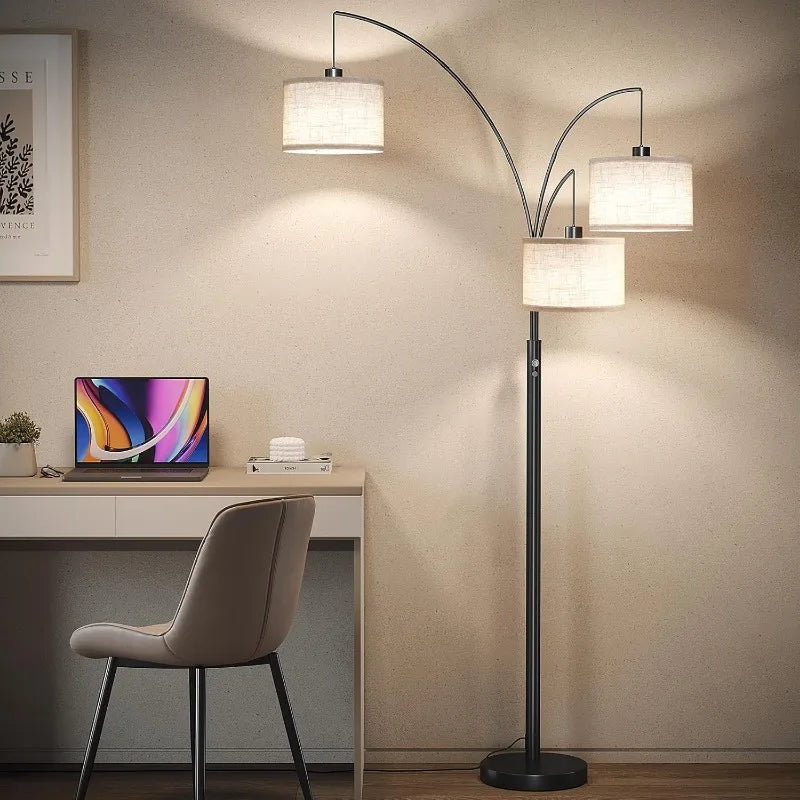 3 Lights Floor Lamp for Living Room, 78" Tall Standing Lamp with Hanging Drum Shade, Modern Arc Floor Lamps with Heavy Base