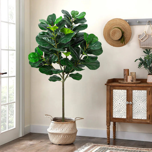 5.2 Ft Artificial Fiddle Leaf Fig Tree, Faux Ficus Lyrata Plant with 62 Fiddle Leaves, Tall Fake Plants Large Floor Plant