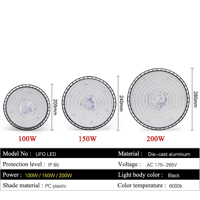 Super Bright LED Industrial Lighting Garage lights 100W 150W 200W High Bay Light IP65 Waterproof For gym Warehouse Factory