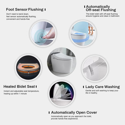 Smart Toilet with AUTO Open/Close Lid,with Built In Bidet, One Piece Heated Bidet Toilet Seat with AUTO Flush, Tankless Toilet