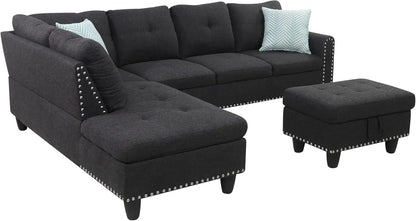 Sectional Sofa with Ottoman Living Room Furniture Set Left Facing Chaise, 2 Cup HoldersComfy Upholstered Sofa&Couch Corner