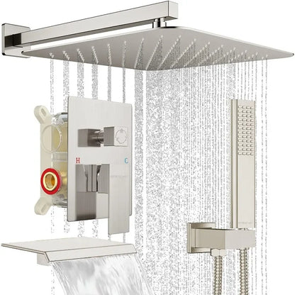 EMBATHER Shower System with Tub Spout,10 Inches Tub Shower Faucet Set For Bathroom,High Pressure Rain Shower with Handheld Spray