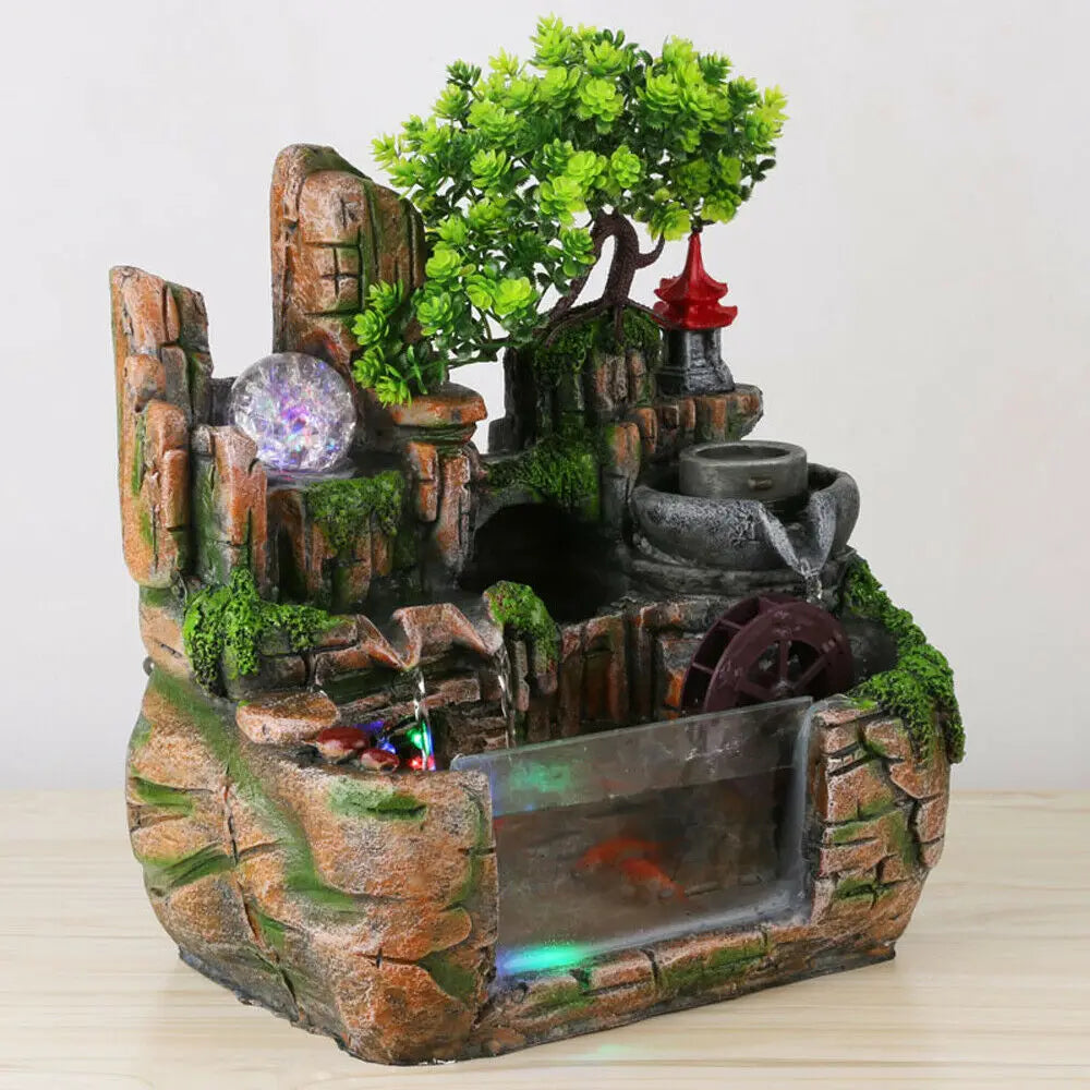 Desktop Fountain Waterfall Resin Fountain Decoration Home Office Decoration