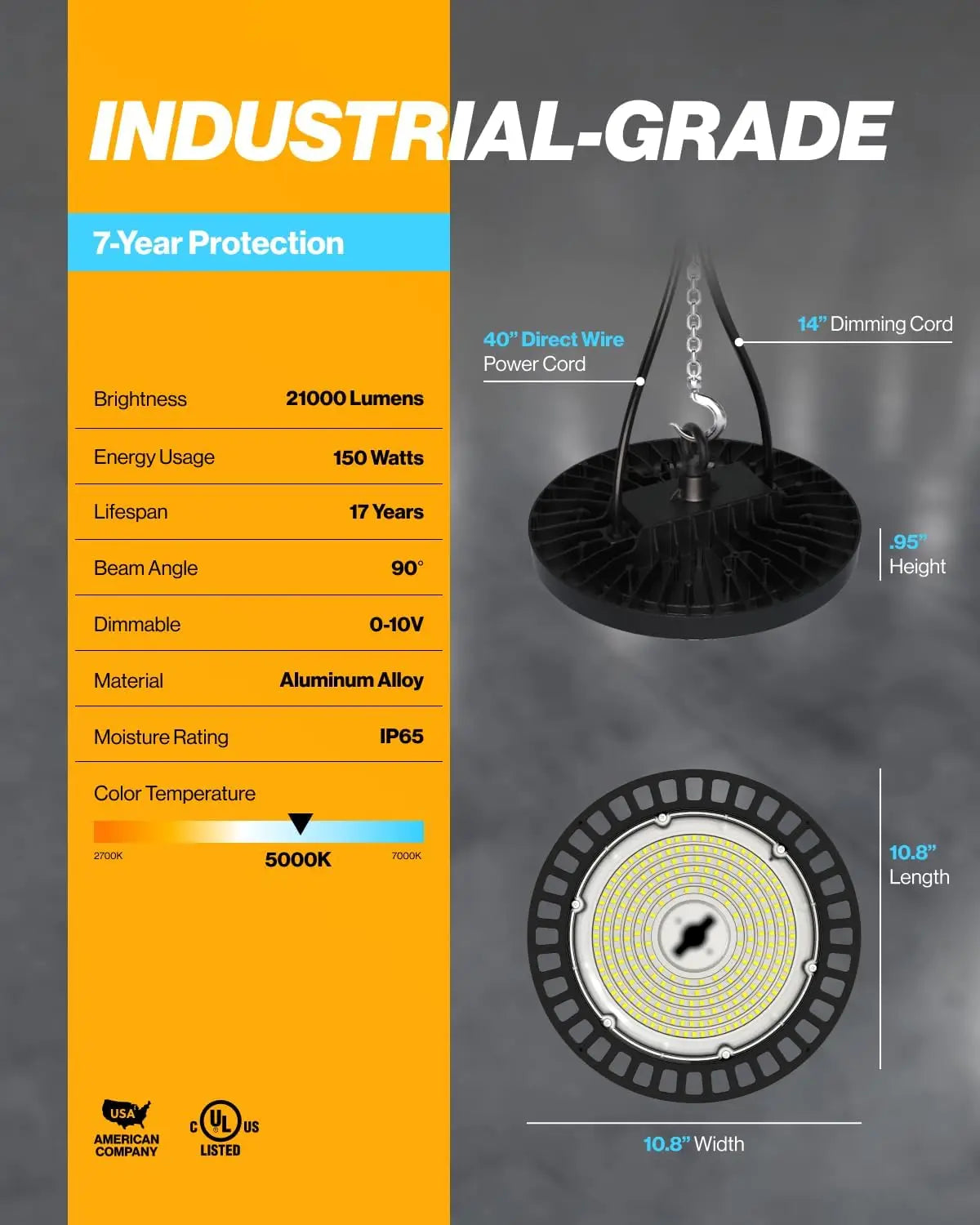 Sunco Lighting UFO LED High Bay Light Lighting for Warehouse 5000K Daylight 150W 21000 LM 100-277V Dimmable 1-10V IP65