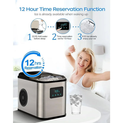 Ice Maker Countertop, Portable Ice Maker Machine, 28lbs/24Hrs, with Self Cleaning, Time Reservation, Include Scoop & Basket