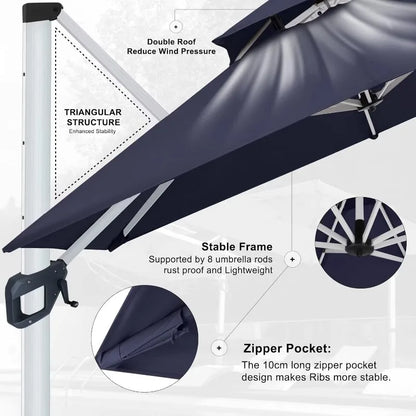 Windproof 10ft Cantilever Patio Umbrella - 360° Rotation