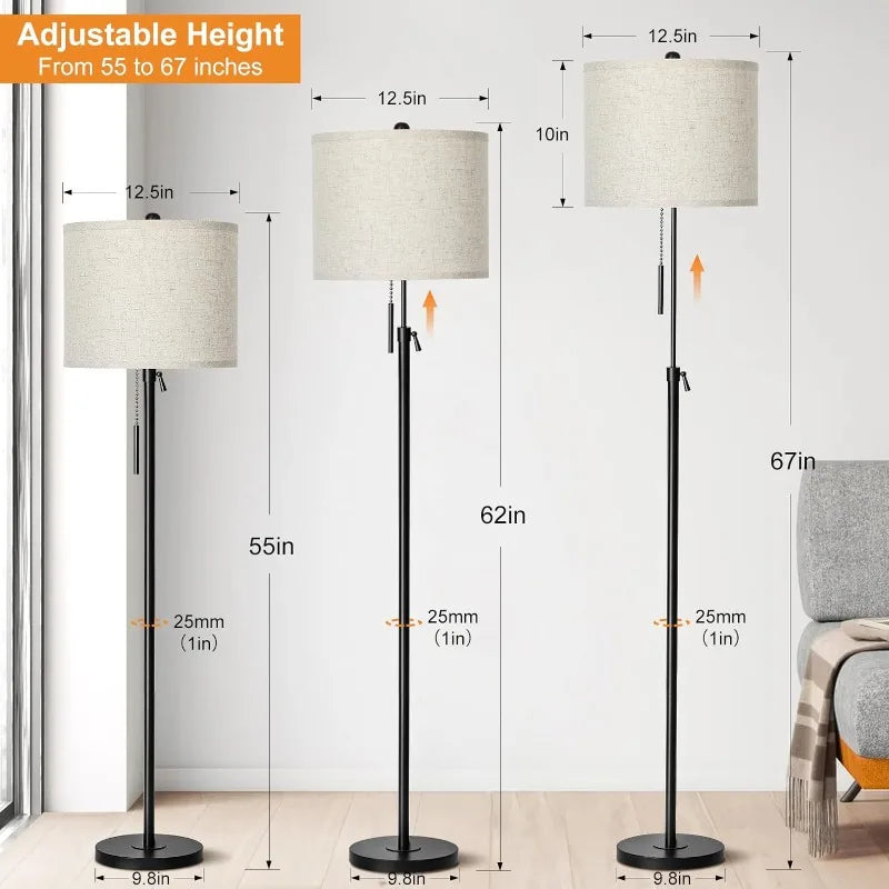 Floor Lamp for Living Room, Black Standing Lamp, Floor Lamp for Bedroom Office, Modern Tall Floor Lamp with Linen Shade