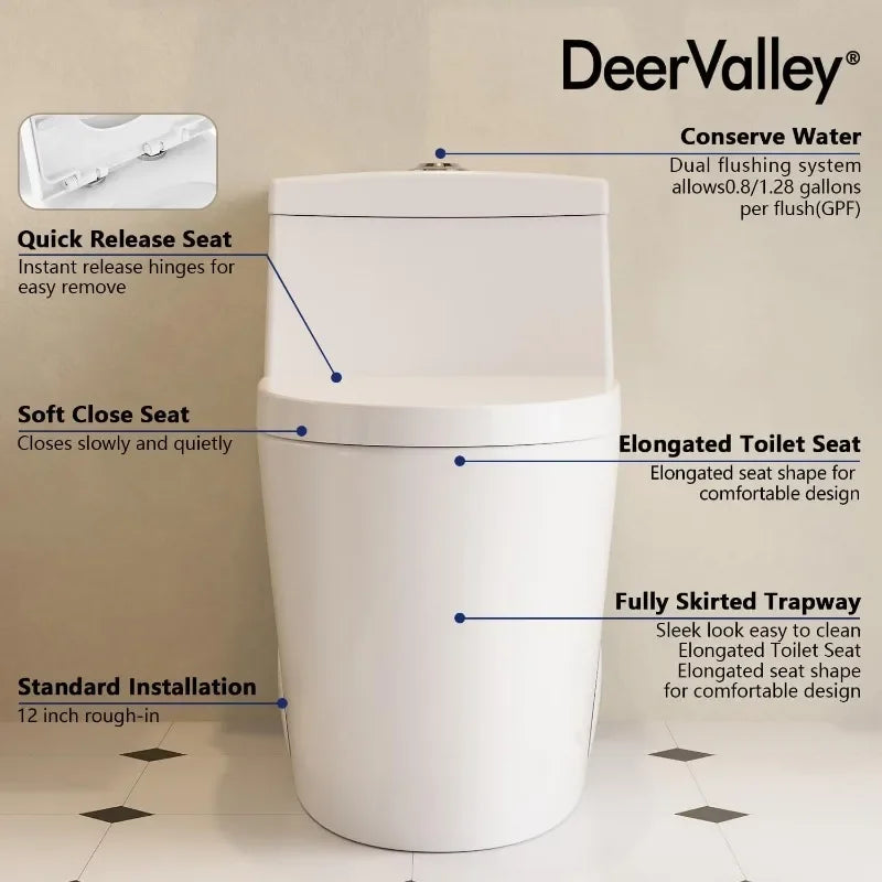 Extended integrated toilet, dual flush toilet, efficient modern toilet smart