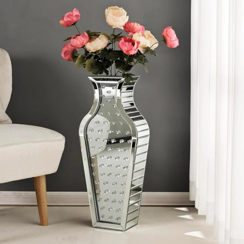 Silver Crystal Decorative Tall Vases for Floor Decor, Luxury Centerpiece for Home, Living