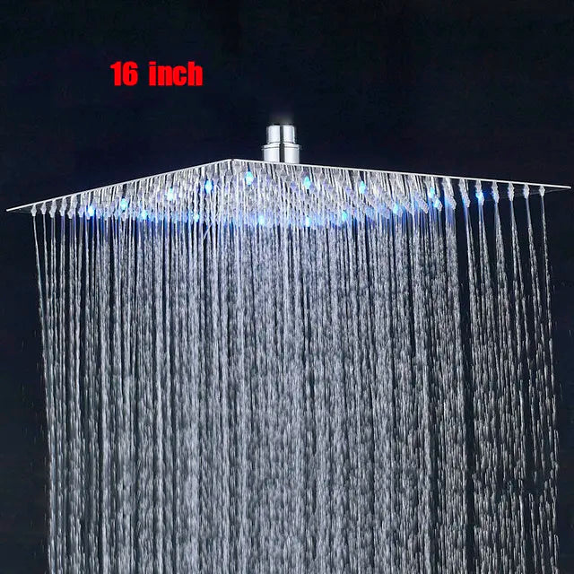 SHBSHAIMY Chorme Square LED Ultrathin Shower Head 10/12/16/20 Inch Rainfall Shower Head Bathroom Large Flow Showerhead