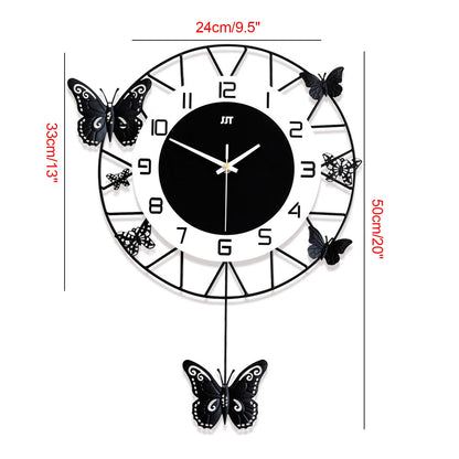 20inch Large Round Butterfly Wall-mounted Clock Creative Iron Craft  Modern Quartz Clock Home Living Room Decor Silent Clock