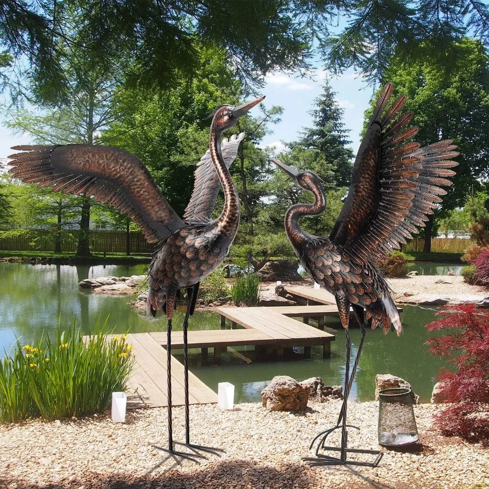 Garden Statue Outdoor Metal Heron Crane Yard Art Sculpture for Lawn Patio Backyard Decoration,46 inch (2-Pack)