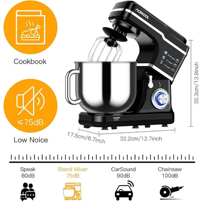 7.5QT Kitchen Electric Food Mixer 10-Speed Tilt-Head Dough Mixer for Baking Cake,