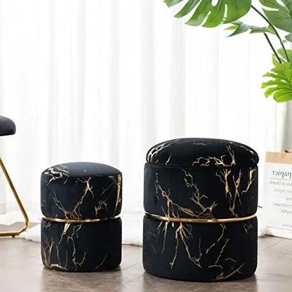 Round Black Velvet  Ottoman , Modern Upholstered Vanity Ottoman Footrest Stool Indoor Ottoman for Entryway Living Room Bedroom D