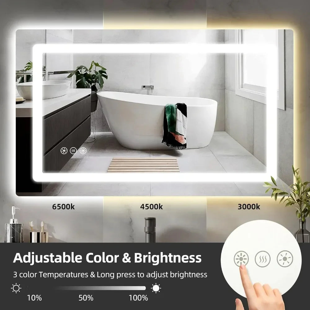 Mirror cabinet, bathroom vanity mirror, wall mirror with light, dimmable front and rear mirrors, double LED lights anti-fog