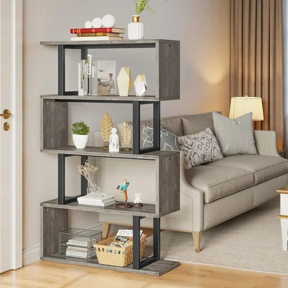 5-Tier Bookshelf and File Cabinet with Charging Station, Mobile Storage Furniture for Home Office Organization