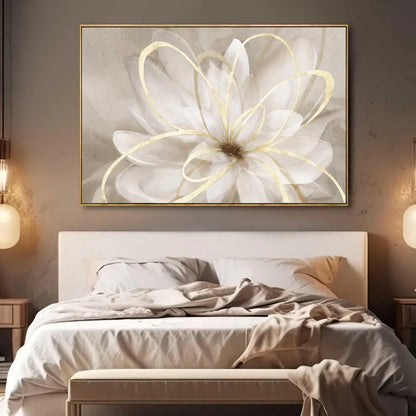 Living room flower wall art 32x48 inch gold large artwork painting, used for bedroom, kitchen, home office