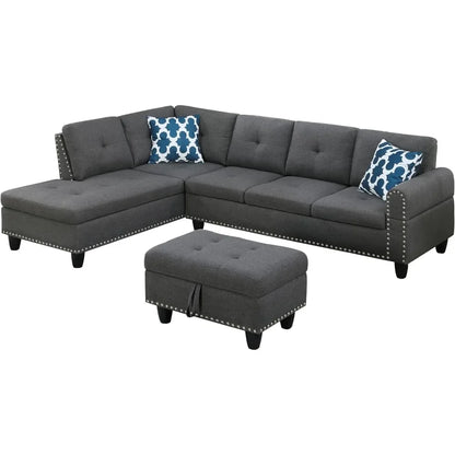 Living Room Sofas,Convertible Sectional Sofa with Storage, 4 Seat L Shaped Couch with Chaise and Cup Holder, Livings Room Sets