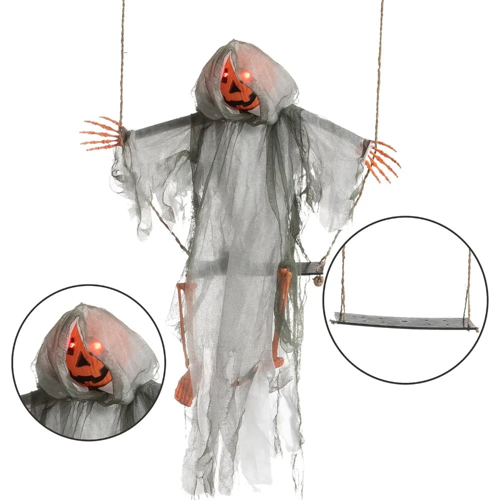 Outdoor Halloween Decorations 2 Packs Hanging Ghosts Halloween Decor with Lighted Up Eyes, 3.9ft Witch Decor / 3ft Pumpkin Face