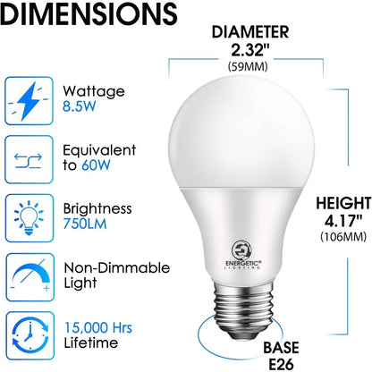 24-Pack A19 LED Light Bulb, 60 Watt Equivalent, Daylight 5000K, E26 Medium Base, Non-Dimmable LED Light Bulb