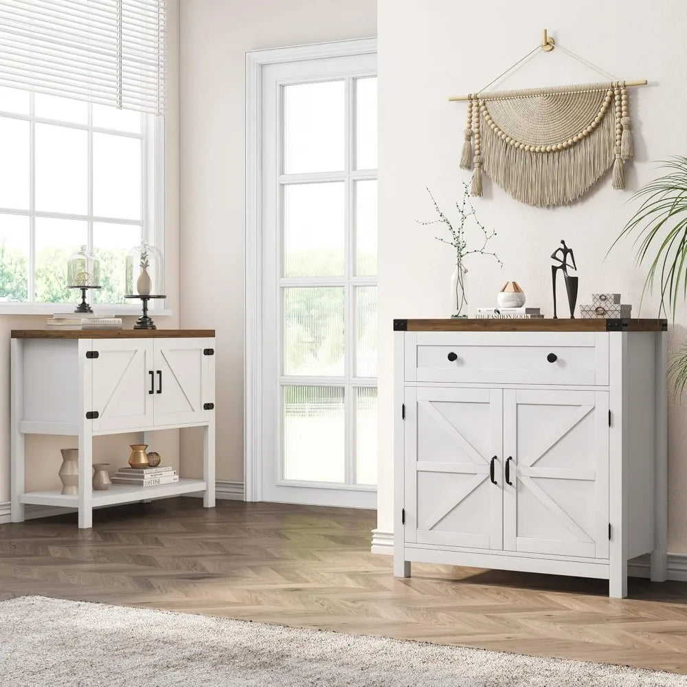 Modern Farmhouse Buffet Sideboard with Drawer and Adjustable Shelf, Barn Door Storage Cabinet forBathroom, Entryway