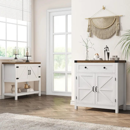 Modern Farmhouse Buffet Sideboard with Drawer and Adjustable Shelf, Barn Door Storage Cabinet forBathroom, Entryway