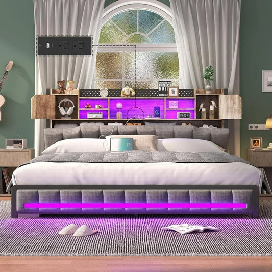 Queen Bed Frame with Charging Station.