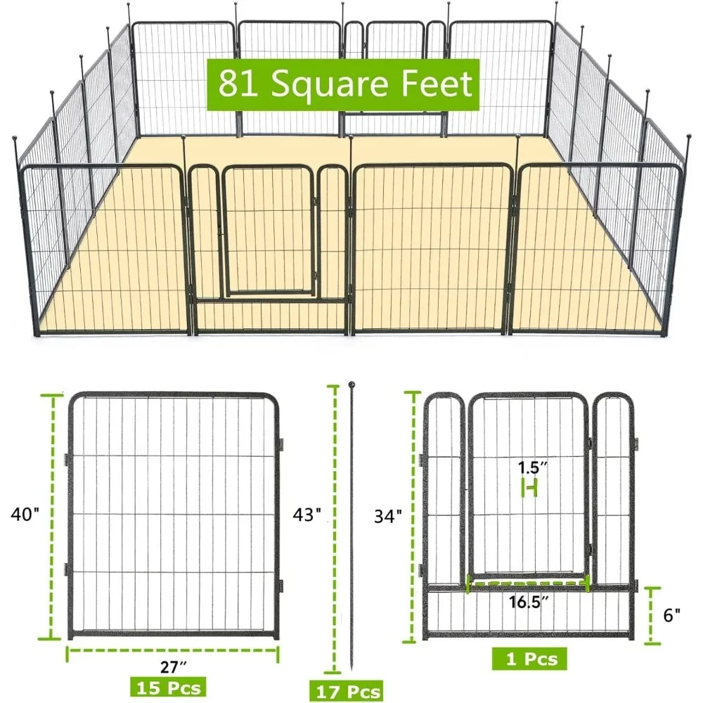 16 Panels 36ft×40in Decorative Garden Metal Fence with 2 Gates Outdoor Landscape Animal Barrier Dog Pet Fencing for Patio Yard