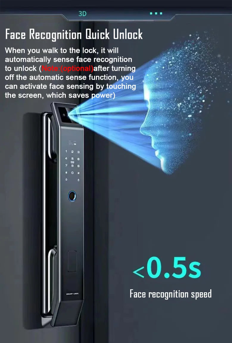 3D Face Recognition Unlock Digital Door Lock With Camera FIngerprint Password Unlock Keyless Electronic Door Lock