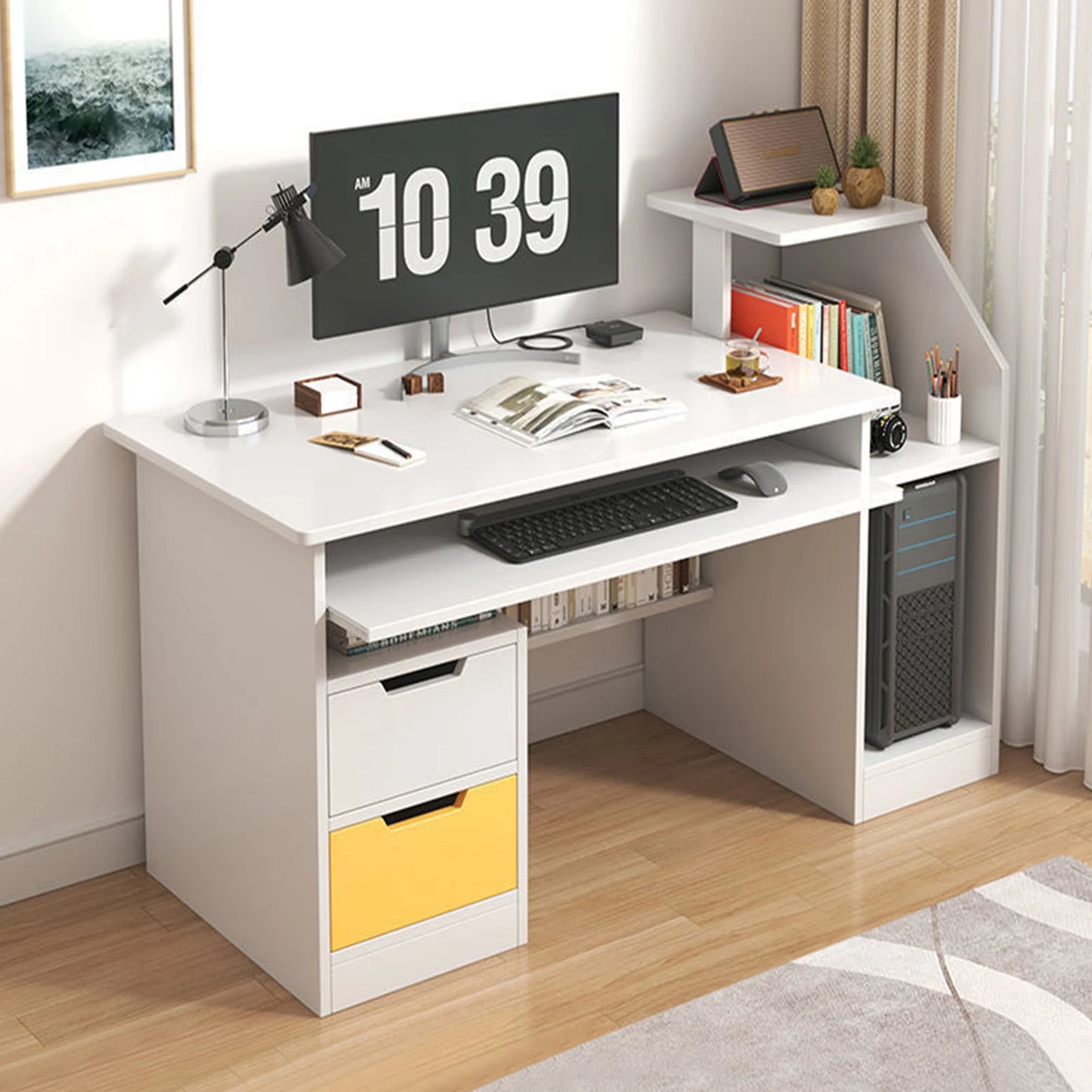 Room Desk Study White Multipurpose Home Office Computer Writing Desk Furniture Table Desks Reading Gaming Desktop Bedroom Wood