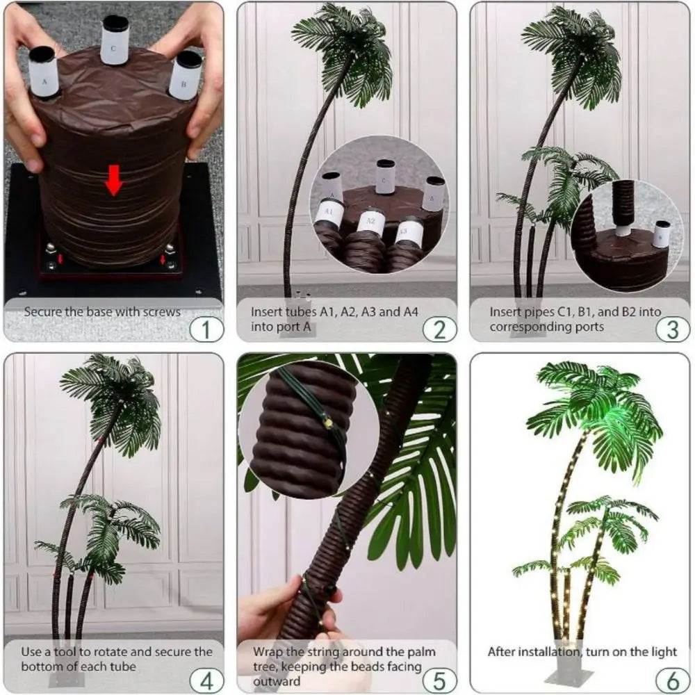 6ft Solar Lighted Palm Tree LED Artificial Palm Tree for Tiki Bar Christmas Decoration