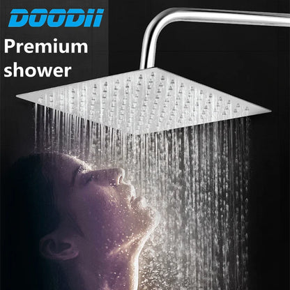 DOODII Removable Shower Heads Stainless Steel Square Round Rainfall Shower Head High Pressure Handheld Bathroom Accessories