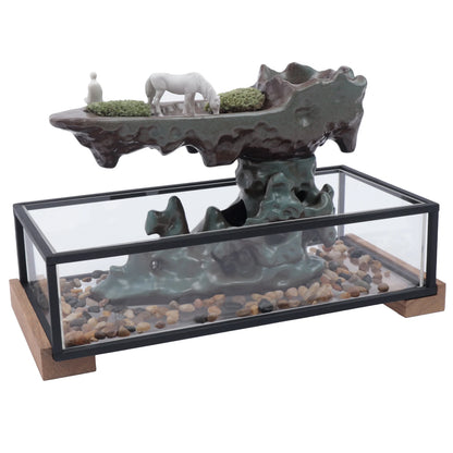 Desktop Rockery Waterfall Feng Shui Fountain with Rockery Stones for Office Indoor Desk Decoration