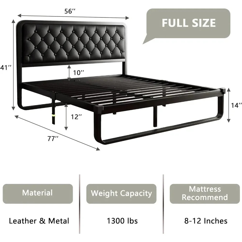 Bed frame, Upholstered Platform Bed Frame, with heavy duty steel slats, diamond tufted headboard