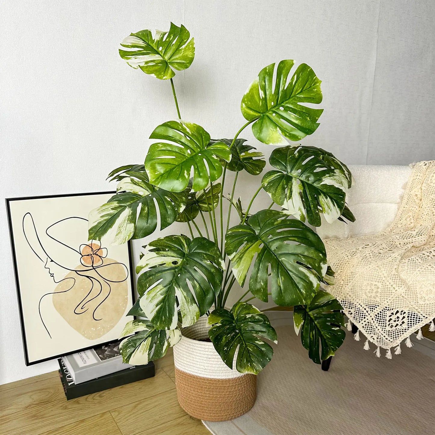 100CM Monstera Plant Plastic Leaf Fake Plant Potted Ornamental Indoor Artificial Plant With Black Pot For Home Decor Office