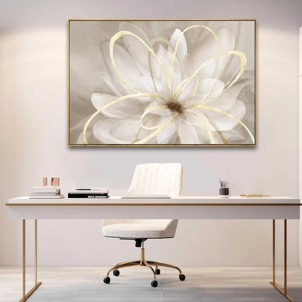 Living room flower wall art 32x48 inch gold large artwork painting, used for bedroom, kitchen, home office