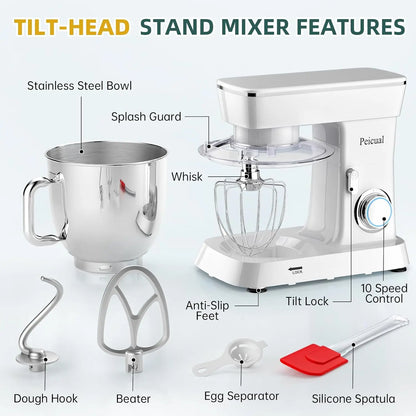 Stand Mixer, 5.5QT 10+P Speed Tilt-Head Kitchen Electric Mixer, Food Mixer with Stainless Steel Bowl, Dough Hook, Flat Beater