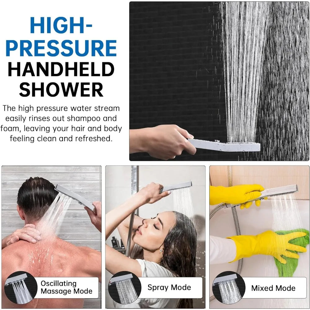 All Metal 12 Inch Shower Head with Massage Mode Handhelde, Rain Shower Head with Handheld Spray Combo, 3-Way Diverter with Paus