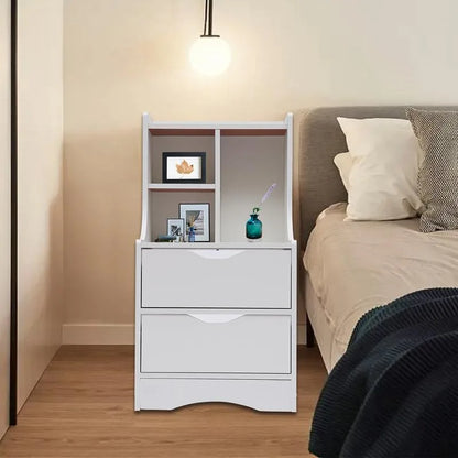 2-Drawer Bedroom Night Stand Bedside Table Furniture End Side Storage Desk White