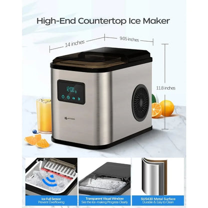 Ice Maker Countertop, Portable Ice Maker Machine, 28lbs/24Hrs, with Self Cleaning, Time Reservation, Include Scoop & Basket