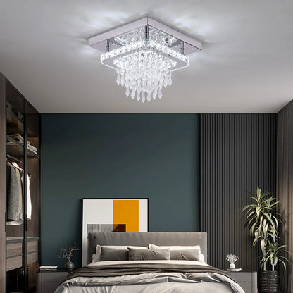 Luxury Crystal Square Bright Led Chandelier Modern Pendant Light Ceiling Lamp Dimmable Flush Mount Bedroom Dinning Living Room