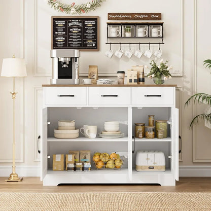 Modern Farmhouse Sideboard Buffet Cabinet, Barn Doors Buffet Storage Cabinet with Drawers and Shelves