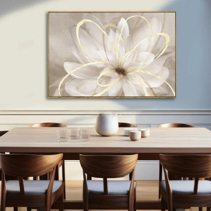 Living room flower wall art 32x48 inch gold large artwork painting, used for bedroom, kitchen, home office