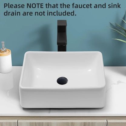 Rectangular Ceramic Countertop Vessel Sink, White Bathroom Sink, Ceramic Small Sink Bowl, Vanity Art Basin, 21 "x 16" x 6"