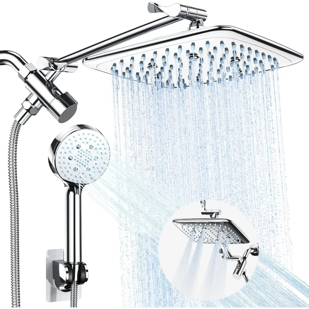 High Pressure Rain Shower Head Combo with Extension Arm- Easy to Install Wide Rainfall Showerhead