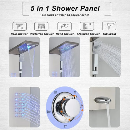 Shower Panel Tower System,LED Rainfall Waterfall Shower Head LED Large Area Massage Jets Tub Spout,Stainless Steel Bathroom