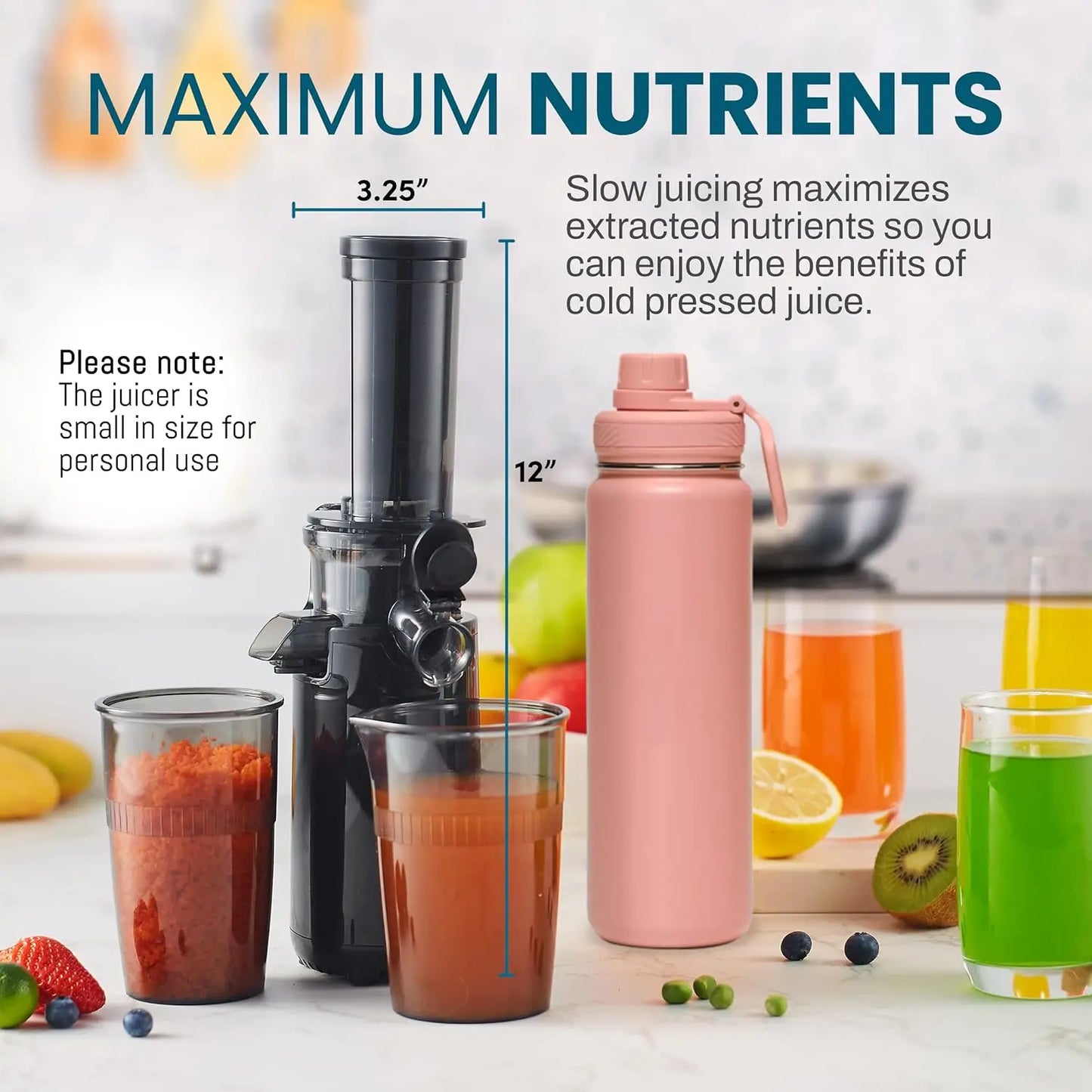 HAOYUNMA EJX600 Compact Small Space-Saving Masticating Slow Juicer, Cold Press Juice Extractor, Nutrient and Vitamin Dense