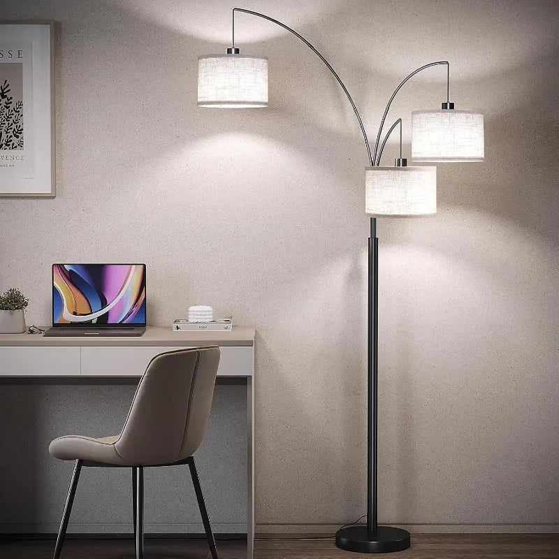 3 Lights Floor Lamp for Living Room, 78" Tall Standing Lamp with Hanging Drum Shade, Modern Arc Floor Lamps with Heavy Base